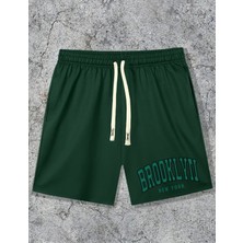 Kids Face Özel Tasarım Brooklyn Baskılı Çift Cep Ultra Rahat 2 Iplik Erkek Çocuk Bermuda Şort