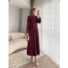 Molly Nelly Kadın Süet Dokulu Belden Oturtmalı Kemerli Takım