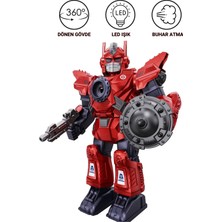 Giffy Oyuncak Interaktif Pilli Sesli Işıklı ve Müzikli Buhar Çıkartan Hareketli Pilli Robot 34 cm - Buhar Atan Müzikli Robot (Kırmızı-Turkuaz)