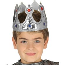 MOYS PARTY & AHSAP Gümüş Renk Kumaş Malzemeden  Çocuk Kral Tacı 57 cm