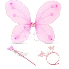 Nevamel Toz Pembe Kelebek Kanadı Tacı ve Sopası