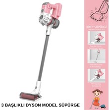 Giffy Oyuncak Pilli Model Çekme ve Süpürme Özellikli Dikey Süpürge 78 cm Gerçekçi Oyuncağım 3 Başlıklı 2 Farklı Renk Seçeneği (Pembe-Mavi)