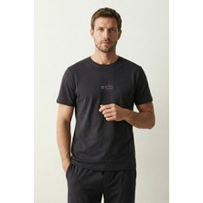 elemge %100 Pamuk Tok Penye Süprem Erkek 2'li Pijama Takımı Rahat Kalıp Koyu Antrasit Kısa Kol Cepli İpli Düşük Pil Gücü