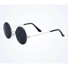 MOYS PARTY & AHSAP Yuvarlak Cam John Lennon Tarzı Gümüş Çerçeveli Siyah Gözlük