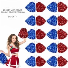 MOYS PARTY & AHSAP Kırmızı Mavi Metalik Dolgun Gösteri Ponponu 20 Adet (10 Çift)