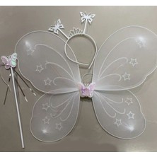 Beyaz Renk Kelebek Kanadı Tacı ve Sopası 50X37 cm