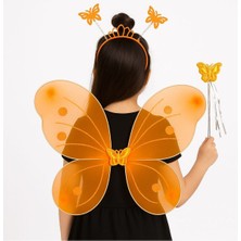 Turuncu Kelebek Kız Seti – 50 cm Kelebek Kanadı, Taç ve Asa