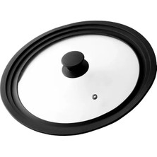 Eratec Cam Kapak – Siyah Silikon Kenarlı (Ø 28/30/32 Cm), Isıya Dayanıklı, Buhar Deliği ile Çok Yönlü Kullanımlı