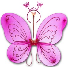 Fuşya Renk Kelebek Kanadı Tacı ve Sopası 50X37 cm