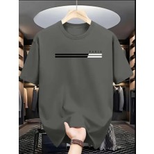 Amor Man Büyük Beden Özel Tasarım Paris Siyah-Beyaz Şerit Baskılı %100 Pamuk Modern Battal Erkek T-Shırt