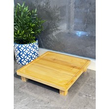 Janset Bambu Kare Ayaklı Stant ,sunum Tepsisi,düzenleyici,baharat Standı 26 cm