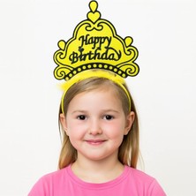 Sarı Happy Birthday Prenses Tacı – Doğum Günü Taç Aksesuarı