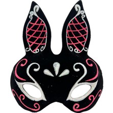 MOYS PARTY & AHSAP Siyah Renk Kırmızı Beyaz Simli Siyah Süet Kaplama Tavşan Maskesi 18X16 cm