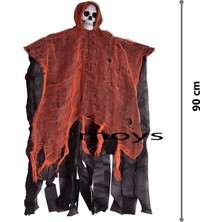 MOYS PARTY & AHSAP LED Işıklı Kahkaha Atan Sesli Sensörlü Ürpertici Kuru Kafa Korku Hayalet Saçaklı Dekor 90X50 cm