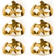 MOYS PARTY & AHSAP Altın Metalize Renk Düz Balo Parti Maskesi 6 Adet