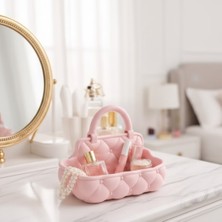 Olafigo Kapitone Desenli Dekoratif Takı ve Kozmetik Tepsisi - Kulplu Şık Düzenleyici Organizer