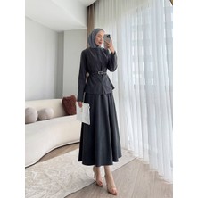 Molly Nelly Kadın Süet Dokulu Belden Oturtmalı Kemerli Takım