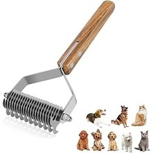 SHC4200 Ahşap Saplı Çift Taraflı Kedi Köpek Bakım Kıtık Tüy Topak Açıcı Metal Dişli Evcil Hayvan Tarağı
