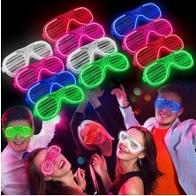 MOYS PARTY & AHSAP Glow Model 3 Farklı Fonksiyonlu Işıklı Panjur Parti Gözlüğü Karışık Renk 12 Adet