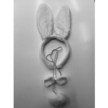 Beyaz Tavşan Kostümü - Beyaz Tavşan Taç Papyon Kuyruk Seti