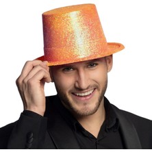 Floresan Turuncu Renk Simli Uzun Fötr Melon Şapka 12 cm