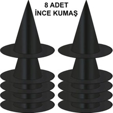 8 Adet Siyah Cadı Şapkası – Yetişkin & Çocuk Kostüm Aksesuarı