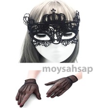 Siyah Renk Kesim Dantel Işlemeli Maske ve File Model Eldiven Seti -Model Seçiniz