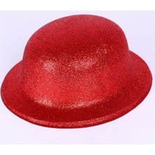Kırmızı Renk Yuvarlak Simli Plastik Parti Şapkası