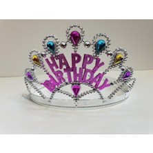 Gümüş Renk Happy Birthday Yazılı Doğum Günü Tacı 60 cm