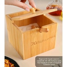 Kitchen Pembelia Kaşıklı Bambu Kapaklı Tuzluk Şekerlik Baharatlık Tuz Kabı Baharatlık Kutusu
