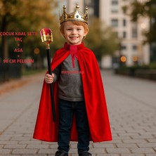 Kral Seti Çocuk Model -Taç-Asa-Yakalı Pelerin 90 cm Uzunluk
