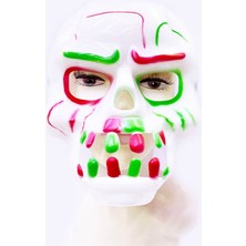 Beyaz Üzeri Rengarenk Korku Dişli Kafatası Maskesi 30X22 cm (Lisinya)