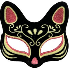 Nevamel Siyah Süet Kırmızı Sarı Simli Kedi Maskesi