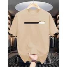 Amor Man Büyük Beden Özel Tasarım Paris Siyah-Beyaz Şerit Baskılı %100 Pamuk Modern Battal Erkek T-Shırt