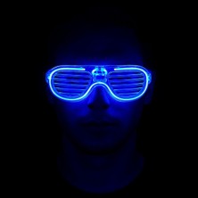Mavi LED Işıklı Parti Gözlüğü - Neon Glow Şerit Gözlük 3 Modlu