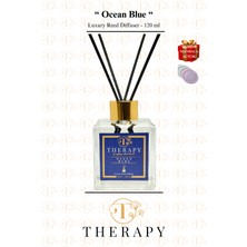 THERAPY smell, OCEAN BLUE - Lüks Çubuklu Oda Kokusu / 120 ml / Extra Clear Kare Cam Şişe / Metal Altın Kapak / HEDİYELİ