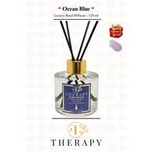 THERAPY smell, OCEAN BLUE - Lüks Çubuklu Oda Kokusu / 120 ml / Extra Clear Silindir Cam Şişe / Metal Altın Kapak / HEDİYELİ