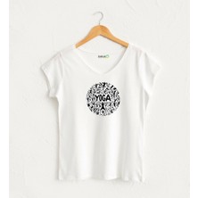 Kidilia Siyah Beyaz Grafik Tarzı Yoga Tasarım T-Shirt