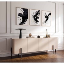 Pam Studio Siyah Beyaz Modern Soyut 3’lü Poster Seti - Fırça Darbeli Minimal Duvar Tablosu Dekorasyonu