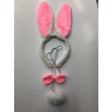 Pembe Tavşan Kostümü - Pembe Tavşan Taç Papyon Kuyruk Seti