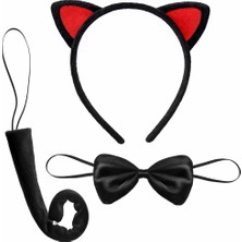 Magicool Kırmızı Kulaklı Kedi Kostüm Seti – Taç Papyon Kuyruk 3 Parça