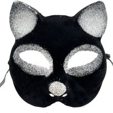 Siyah Renk Gümüş Simli Süet Kaplama Kedi Maskesi 18X14 cm