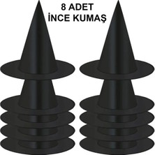 8 Adet Siyah Cadı Şapkası – Yetişkin & Çocuk Kostüm Aksesuarı