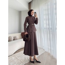 Molly Nelly Kadın Süet Dokulu Belden Oturtmalı Kemerli Takım