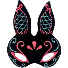 Siyah Renk Mavi Kırmızı Simli Siyah Süet Kaplama Tavşan Maskesi 18X16 cm