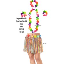 Hawaii Luau Hula Yetişkin ve Çocuk Uyumlu Renkli Etek 40 cm ve Hawaii Seti