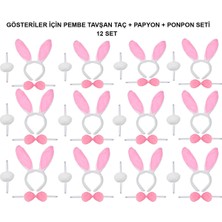 Pembe Tavşan Kostüm Seti – Taç, Papyon, Ponpon (12’li Paket)