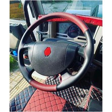Hasbay Dikişli Direksiyon Kılıfı Damarlı Siyah/kırmızı Deri Kırmızı Dikişli Renault Tır Için