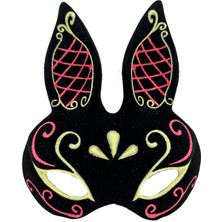 Siyah Renk Kırmızı Gold Simli Siyah Süet Kaplama Tavşan Maskesi 18X16 cm