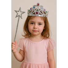 Gümüş Renk Metalize Prenses Tacı ve Metalize Prenses Yıldız Asası